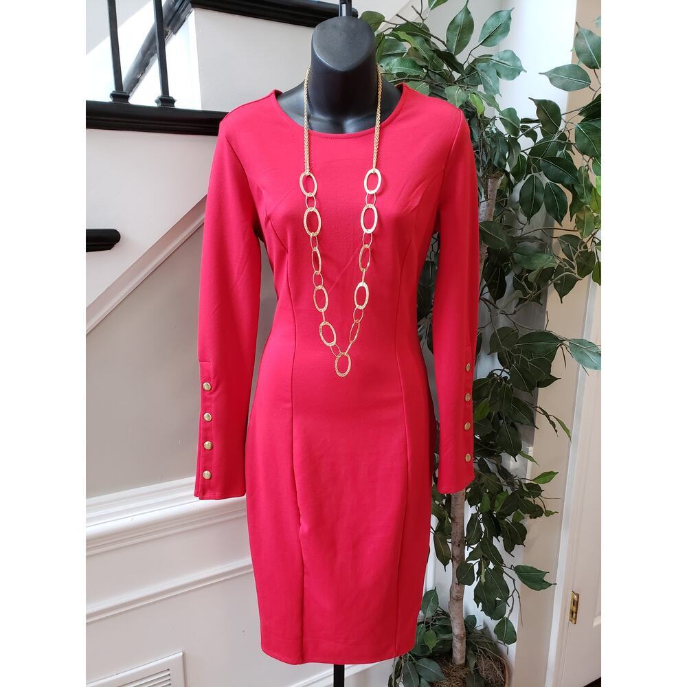 ShoeDazzle Knee Length Dress Women's Size S Pink Solid Long Sleeve Round Neck